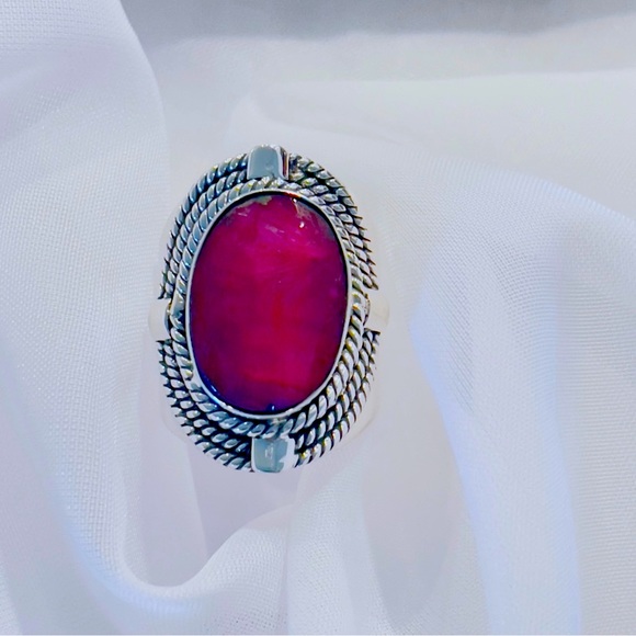 Custom Made Indian Ruby Pure Solid Sterling Silver Ring - Picture 3 of 8
